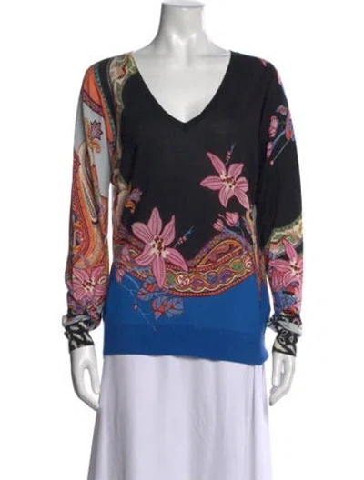 Pre-owned Etro Silk Paisley Print Sweater In Black