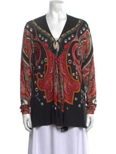 Pre-owned Etro Silk Paisley Print Sweater In Black/purple