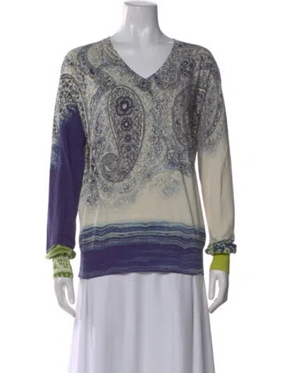 Pre-owned Etro Silk Paisley Print Sweater In Blue