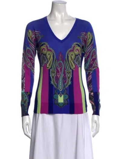 Pre-owned Etro Silk Paisley Print Sweater In Blue
