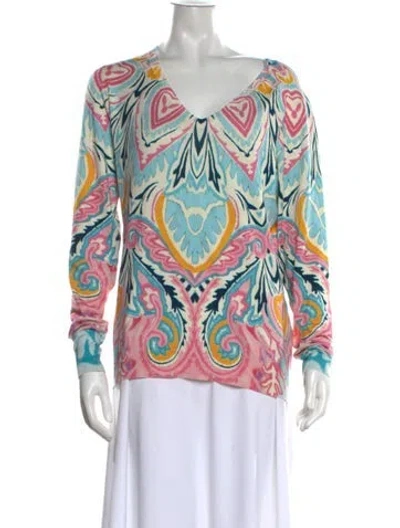 Pre-owned Etro Silk Paisley Print Sweater In Blue