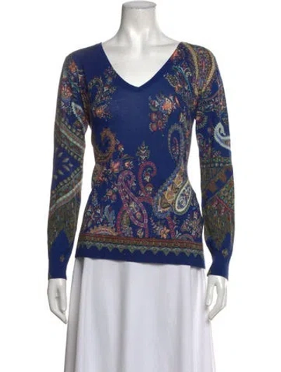 Pre-owned Etro Silk Paisley Print Sweater In Blue