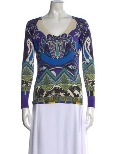 Pre-owned Etro Silk Paisley Print Sweater In Blue