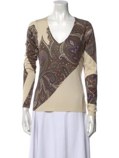 Pre-owned Etro Silk Paisley Print Sweater In Brown