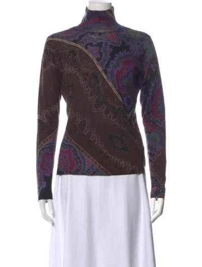 Pre-owned Etro Silk Paisley Print Sweater In Brown