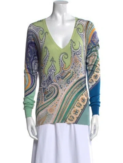 Pre-owned Etro Silk Paisley Print Sweater In Green