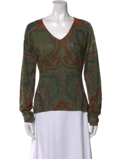 Pre-owned Etro Silk Paisley Print Sweater In Green
