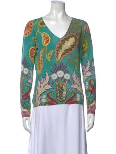 Pre-owned Etro Silk Paisley Print Sweater In Green