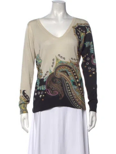 Pre-owned Etro Silk Paisley Print Sweater In Neutrals