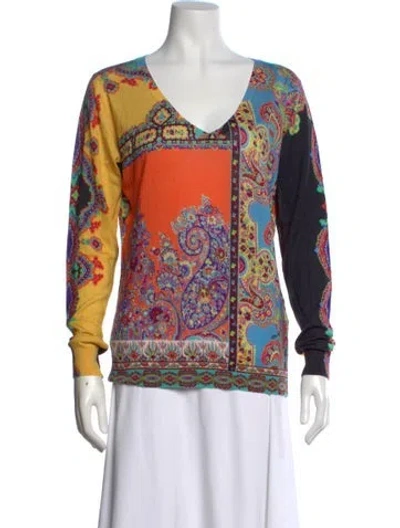 Pre-owned Etro Silk Paisley Print Sweater In Orange