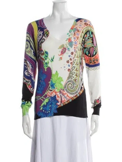 Pre-owned Etro Silk Paisley Print Sweater W/ Tags In Purple