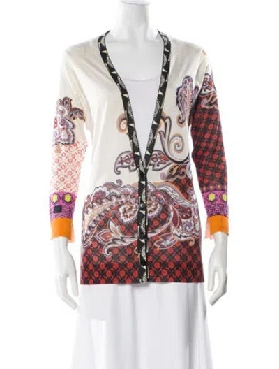 Pre-owned Etro Silk Paisley Print Sweater In White