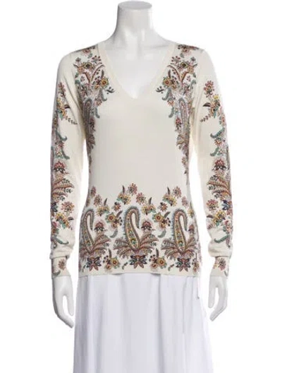 Pre-owned Etro Silk Paisley Print Sweater In White