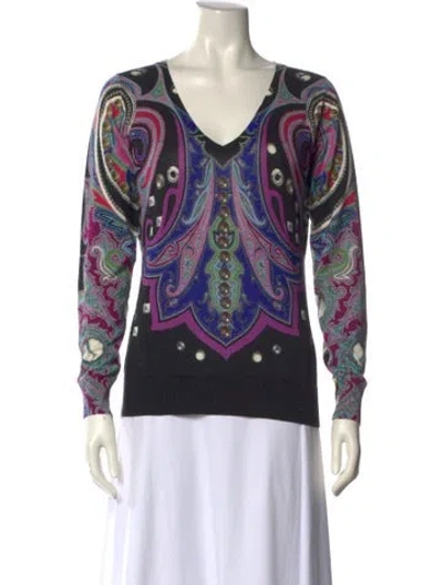 Pre-owned Etro Silk Paisley Print Sweatshirt In Black