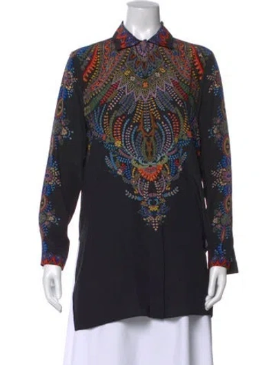 Pre-owned Etro Silk Paisley Print Top In Black