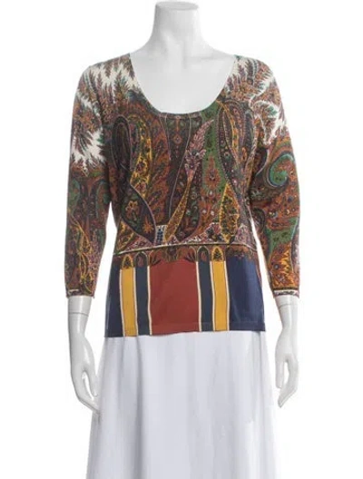 Pre-owned Etro Silk Paisley Print Top In Blue