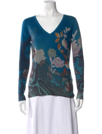 Pre-owned Etro Silk Paisley Print Top In Blue