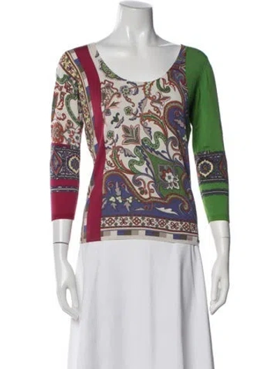 Pre-owned Etro Silk Paisley Print Top In Blue