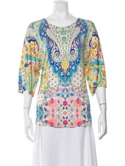 Pre-owned Etro Silk Paisley Print Top In Blue