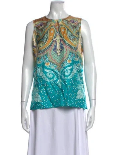 Pre-owned Etro Silk Paisley Print Top In Blue