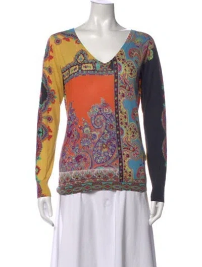 Pre-owned Etro Silk Paisley Print Top In Blue
