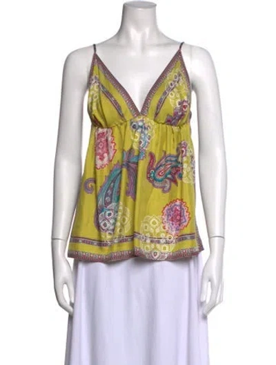 Pre-owned Etro Silk Paisley Print Top In Green