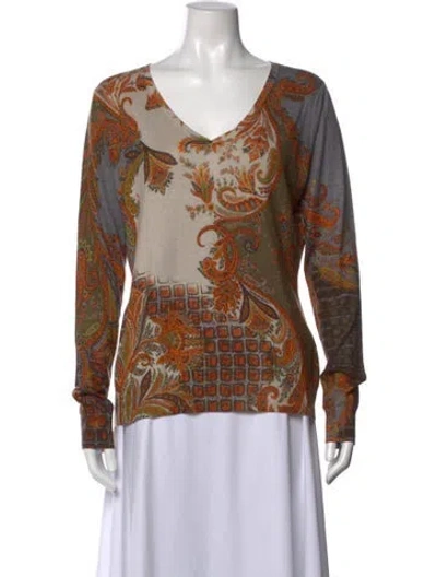 Pre-owned Etro Silk Paisley Print Top In Neutral