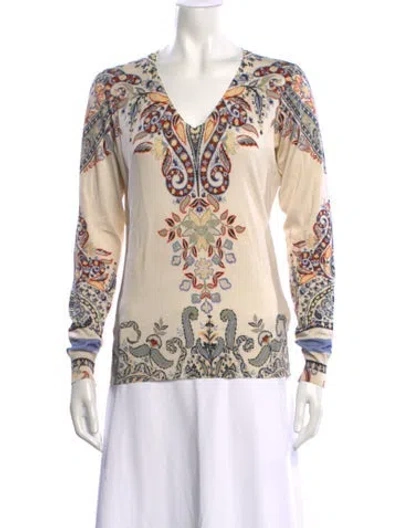 Pre-owned Etro Silk Paisley Print Top In Neutral