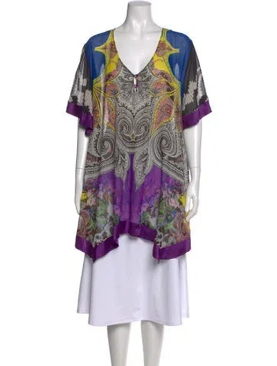 Pre-owned Etro Silk Paisley Print Top In Purple