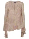 Etro Silk Crepon Top With Intricate Paisley Foliage Print In Pink