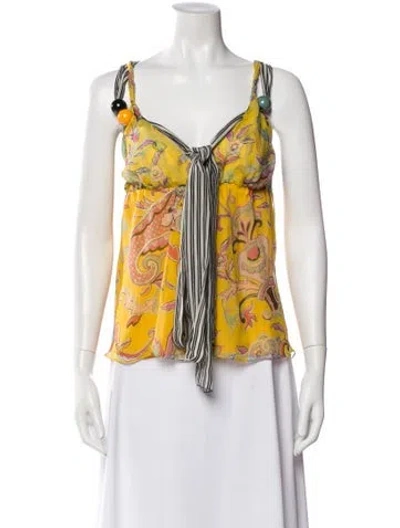 Pre-owned Etro Silk Paisley Print Top In Yellow