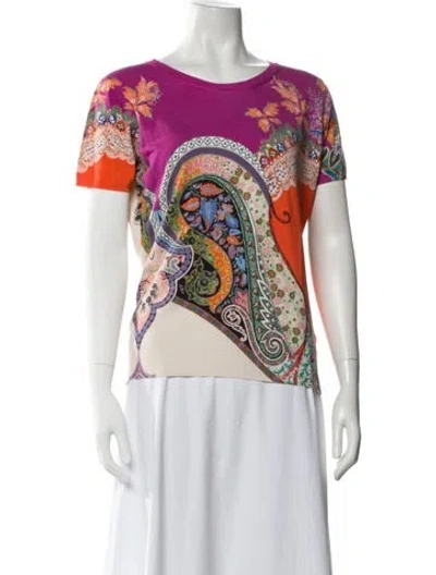 Pre-owned Etro Silk Paisley Print T-shirt In Orange
