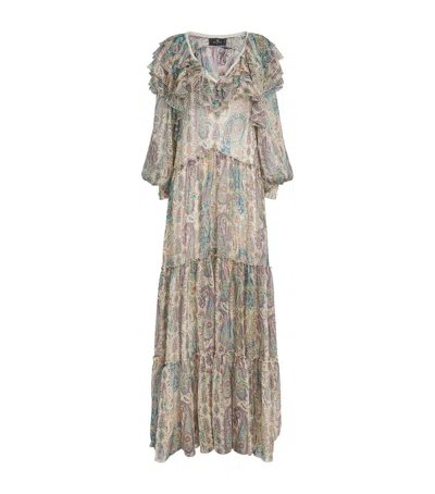 Etro Silk Paisley Ruffle Maxi Dress In Multi