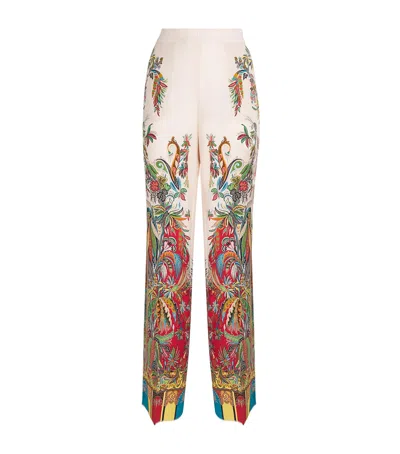 Etro Silk Paisley Tailored Trousers In White