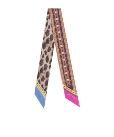 Etro Paisleyina Animal-pattern Geometric-motif Silk Scarf In Brown