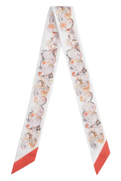 Etro Silk Paisley-print Logo Mini Scarf With Contrast Edges In Multicolor