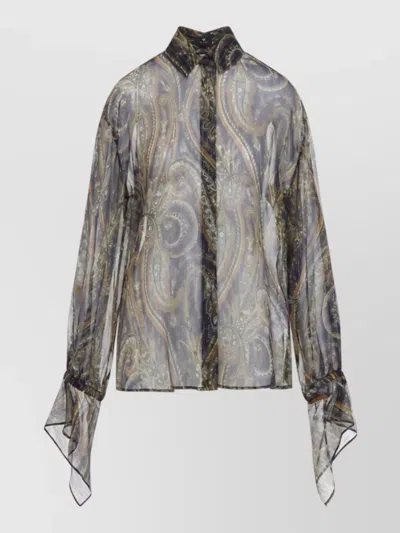 Etro Silk Paisley-print Long-sleeve Blouse In Blue