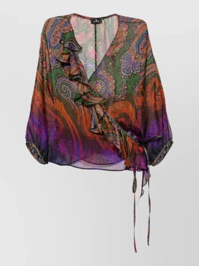 Etro Silk Paisley-print Ruffled Wrap Blouse In Multi