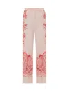 Etro Silk Trousers With Placed Flower Print In Pink