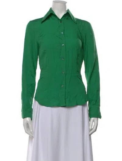 Pre-owned Etro Silk Patterned Button-up Top In Green