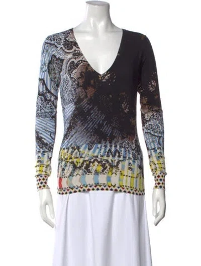 Pre-owned Etro Silk Patterned Sweater In Black/blue
