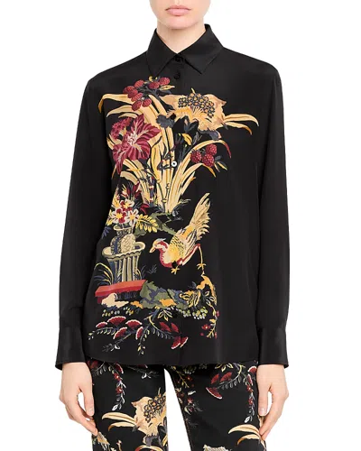 Etro Silk Placed Print Shirt In Black
