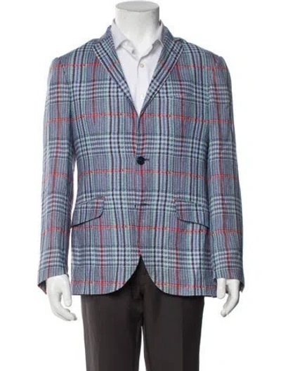 Pre-owned Etro Silk Plaid Print Blazer In Blue