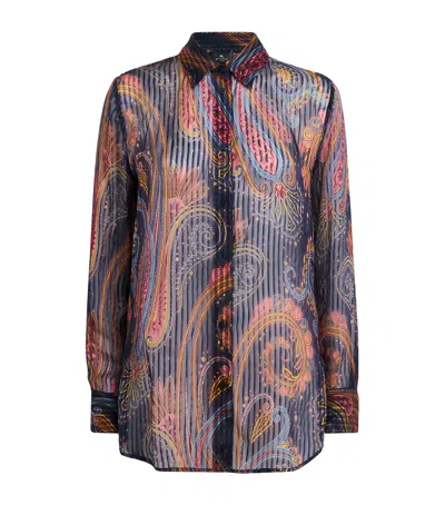 Etro Silk Pleated Paisley Shirt In Multi