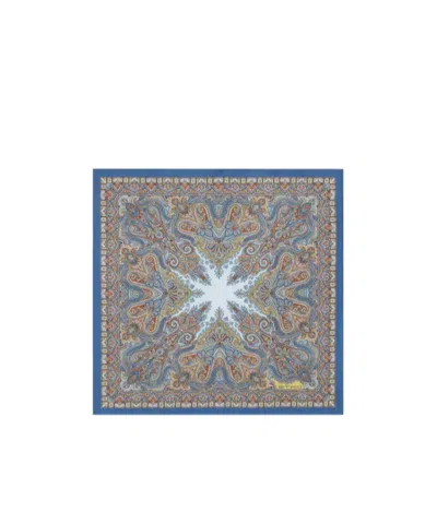 Etro Silk Pocket Square With Floral Paisley Motif In Blue