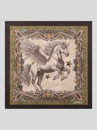 Etro , Silk Pocket Square With Placed Pegaso Print, Man, Cream
