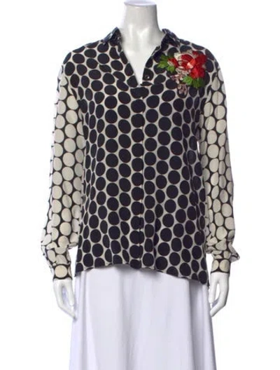 Pre-owned Etro Silk Polka Dot Print Blouse In Black