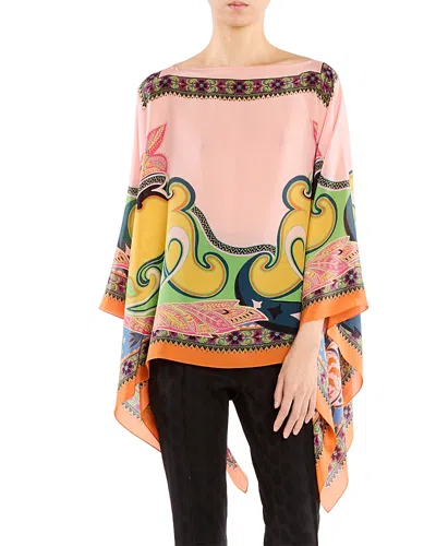 Etro Silk Poncho Top In Pink