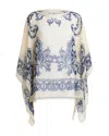 Etro Blue Cape With All-over Paisley Print In Silk Woman In Print On White