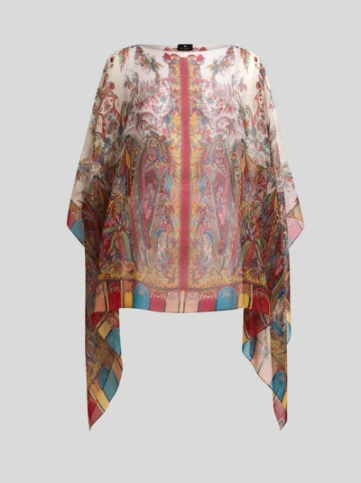 Etro Paisley-motif Silk Poncho In Neutral